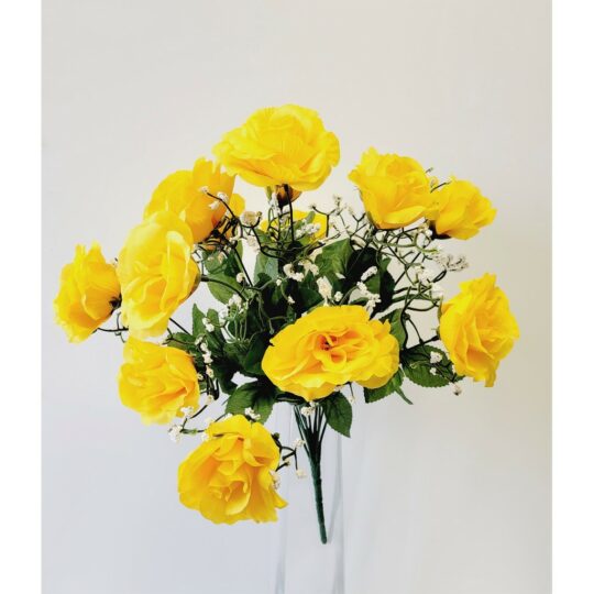 Open Rose 18" Bush x14 - Bright Yellow
