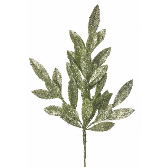 Glitter Bay Leaf 20.5" Spray - Green