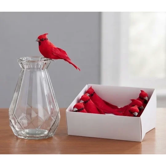 Pack of 6 - 4" Cardinal on clip - Red