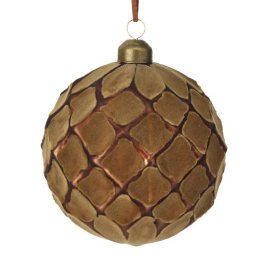 Glass Velvet Diamond Ornament Ball 4" - Taupe