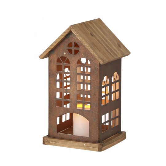 Wood/Metal House with Candle 11"H x 5"W - Bronze