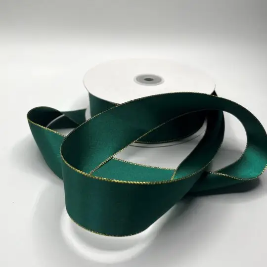 50 Yards x 1.5" DF Satin with Gold Edge Ribbon / Hunter Green