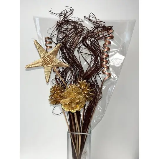 Glitter Cone/Star/Curly Ting Bouquet 27" - Gold/Copper