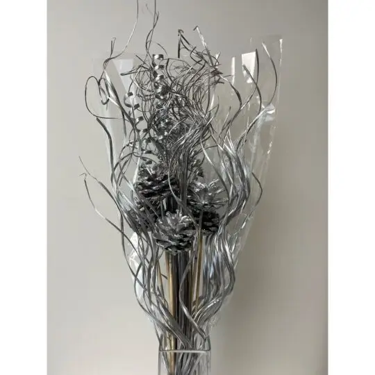 Curly Ting/ Pine Cone Bouquet 28" - Silver