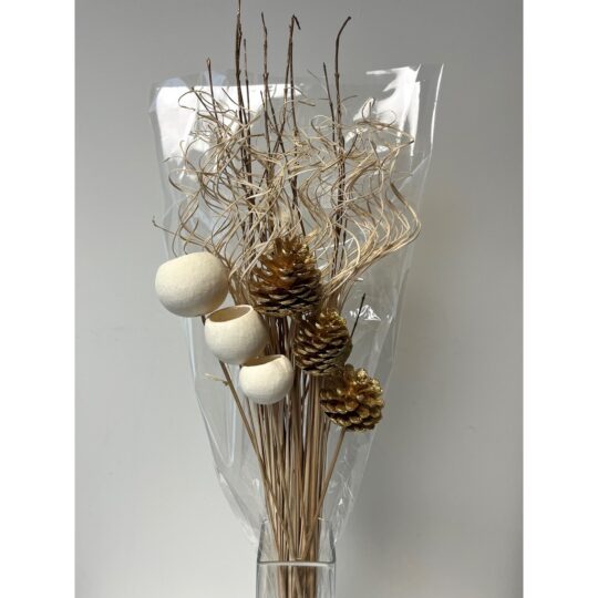 Glitter Cone/ Bell Cup/Curly Ting 31" Bouquet - Gold/Natural/Cream