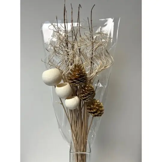 Glitter Cone/ Bell Cup/Curly Ting 31" Bouquet - Gold/Natural/Cream