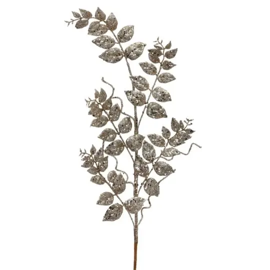 Glitter Leaf 35" Spray - Champagne
