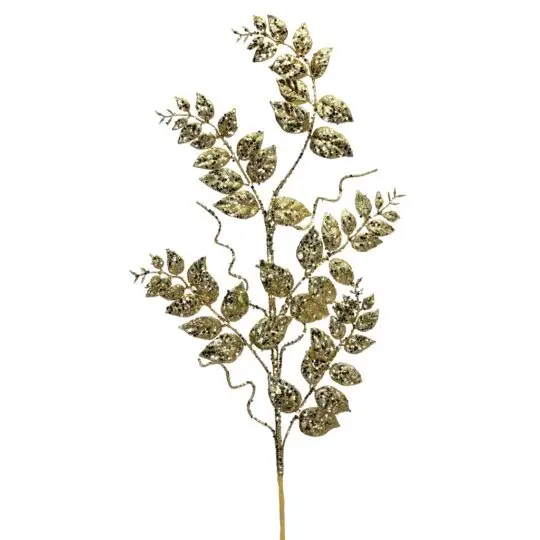 Glitter Leaf 35" Spray - Gold