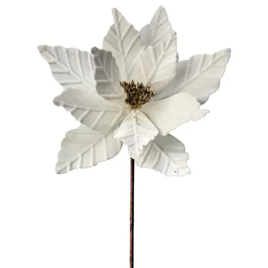 Velvet /Glitter Centre Poinsettia 24" Stem - Ivory