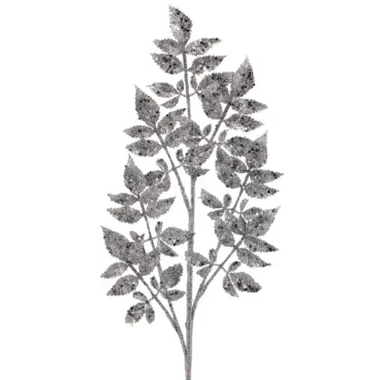 Glitter Leaf 28" Spray - Silver
