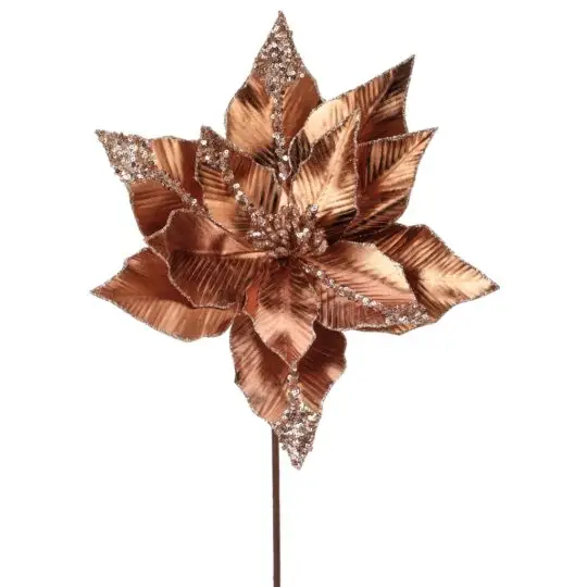 Metallic/Glitter Edge Poinsettia 24" Stem - Copper