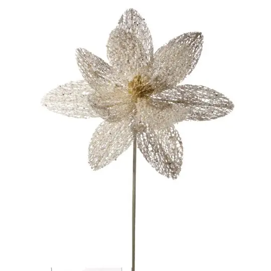 Mica/Glitter Net Poinsettia 22" Spray - Ivory
