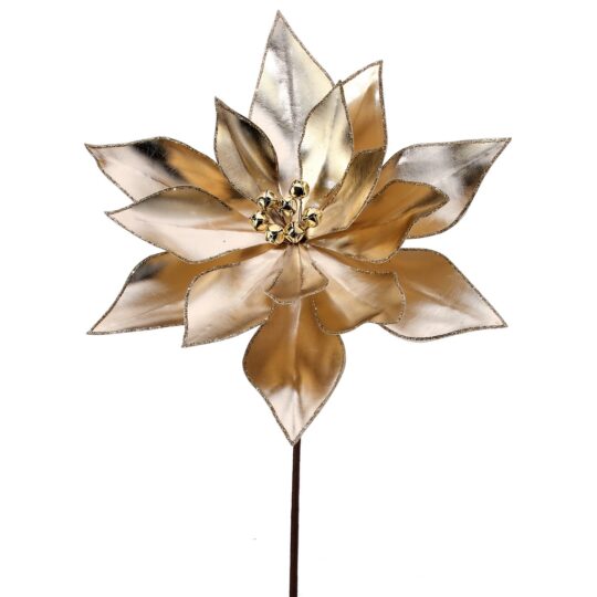 Metallic /Jingle Bells Poinsettia 24" Stem - Champagne