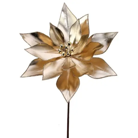 Metallic /Jingle Bells Poinsettia 24" Stem - Champagne