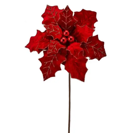 Royal Velvet Poinsettia 22" Stem - Green/Red