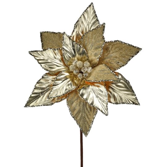 Metallic/Glitter Poinsettia 22" Stem - Champagne