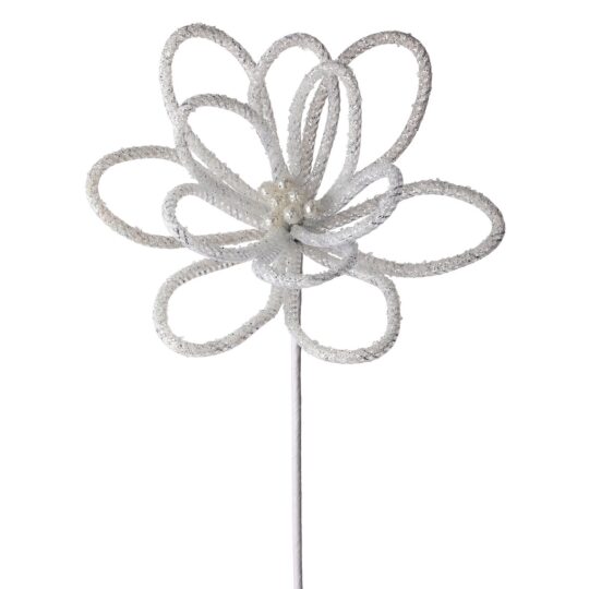 Glitter Loop Poinsettia 22" Stem - White