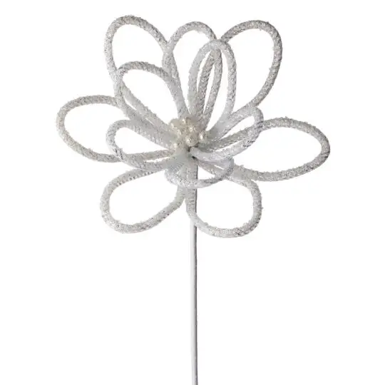 Glitter Loop Poinsettia 22" Stem - White