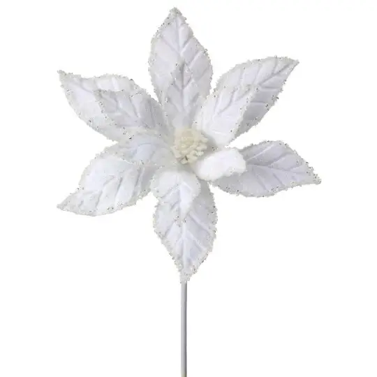 Velvet/Iced Edge Poinsettia 22" Stem - White