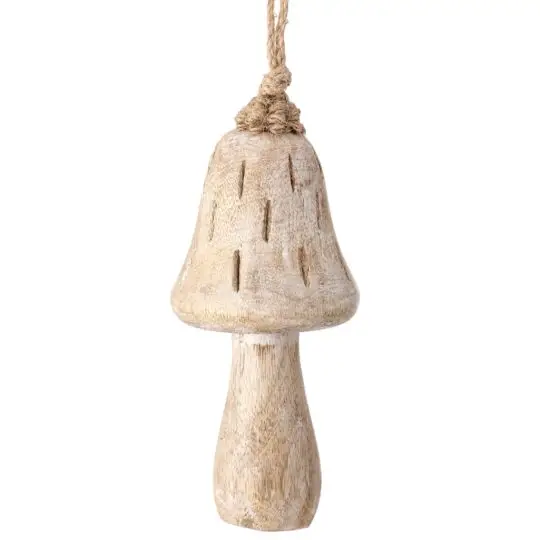 Mango Wood 4.5" Mushroom Ornament - White