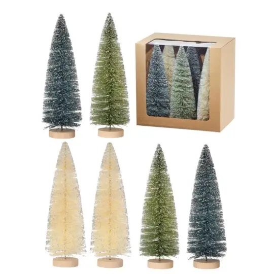 Glitter 9" Sisal Tree set of 6 - Ivory/Green/Blue