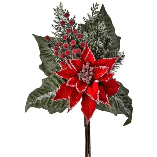 Velvet Poinsettia/Berry/Pine Cone 20" Bundle - Red/Green