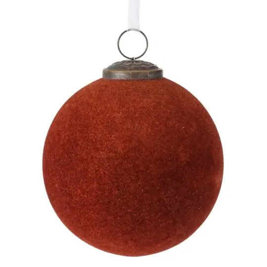 Flocked Glass 4" Ball Ornament - Brown