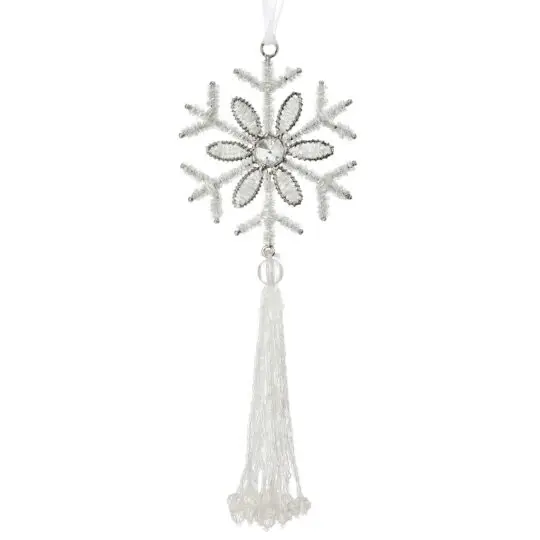 Beaded 9" Snowflake with Tassel - Clear/Silver