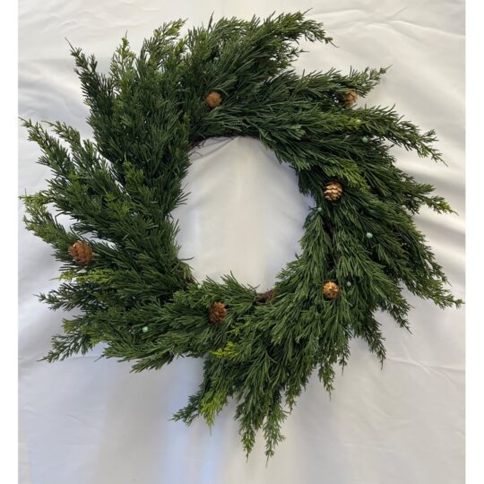 Real Touch Cedar/Cones/Berries 24" Wreath - Green