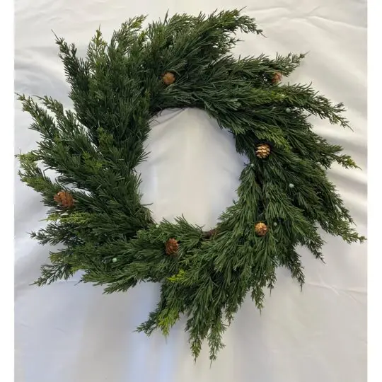 Real Touch Cedar/Cones/Berries 24" Wreath - Green
