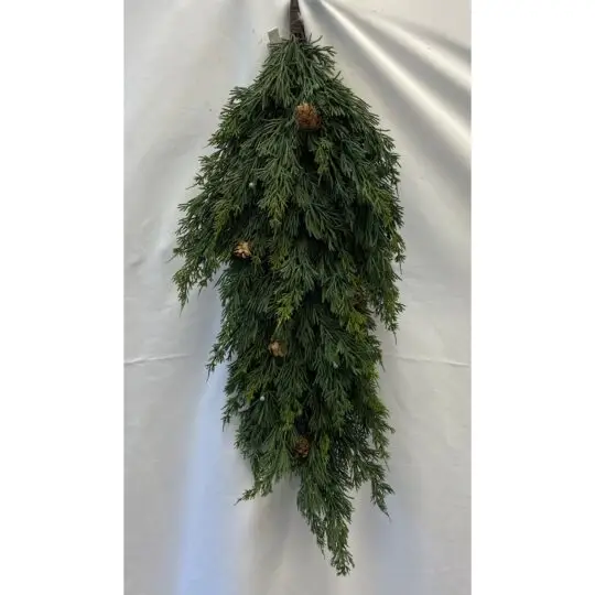 Real Touch Cedar/Cones/Berries 28" Teardrop - Green /Purple