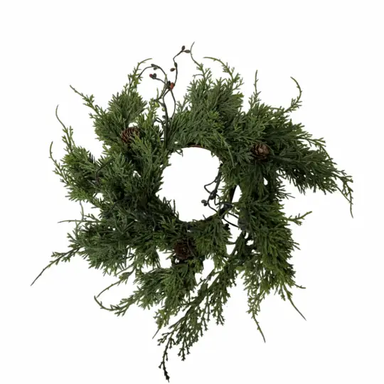 Real Touch Cedar 14" Candlering - Green