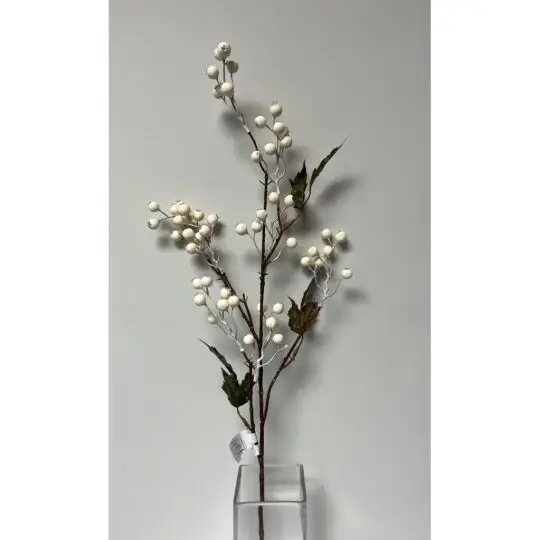 Berry Spray 30" with Leaves - White
