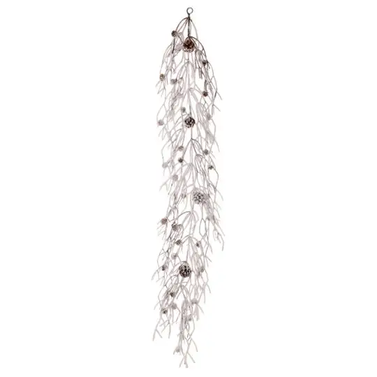Flocked Snowy 5' Garland with Pine Cones - White/Brown