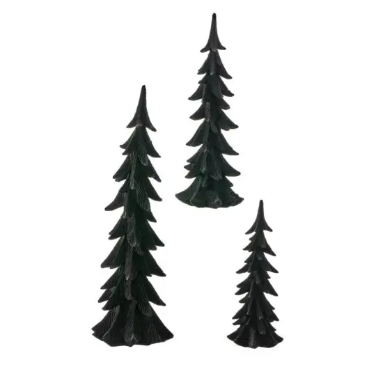 Set of 3 Resin Flocked Tree 10"-17.7" - Black