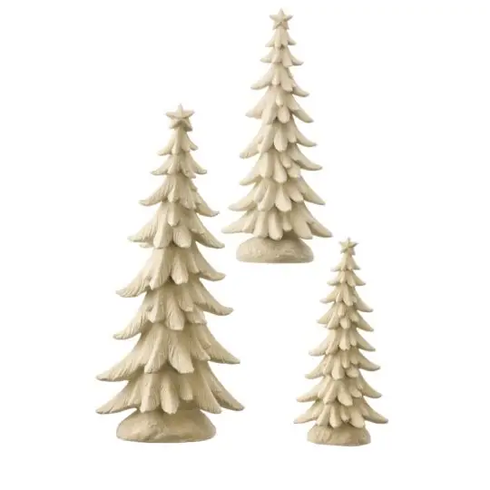 Set of 3 Resin Flocked Tree 10.5"-19.5" - White