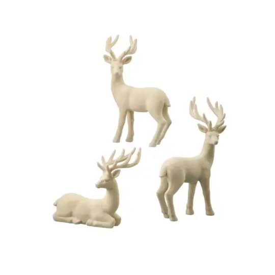 Set of 3 Resin Flocked Deer 5"-9.5" - White