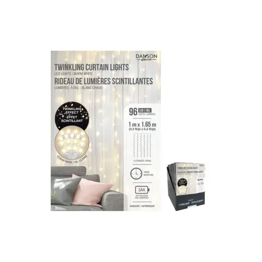 Battery LED Curtain Lights 3.3'Wx5.4'L- Warm White / 96 lights 6 strands Indoor