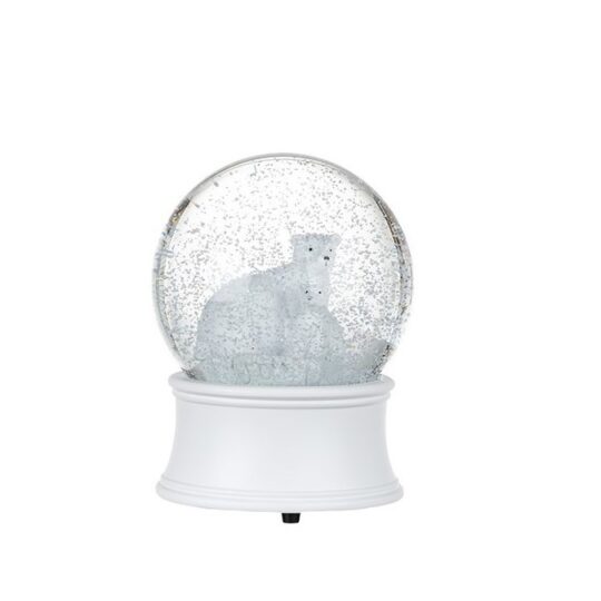 Glass Wind-Up 6.5" Musical Bear Water Globe -White