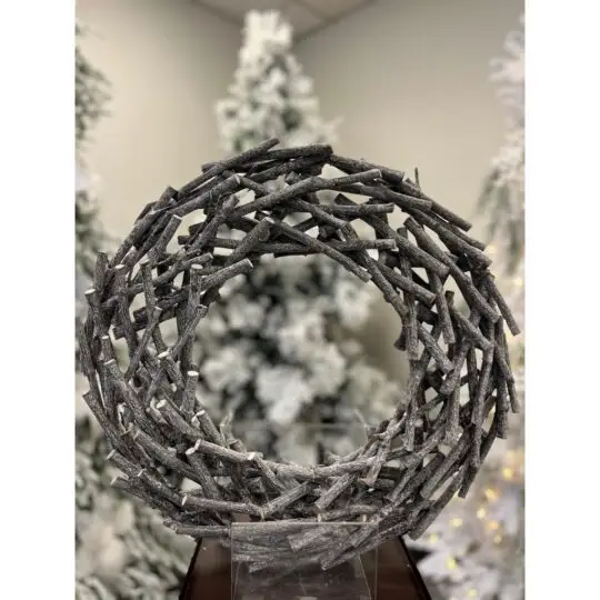 Wood 20" Wreath - Grey Wash
