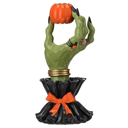 Resin Witches Hand Candle Holder 10" - Green/Black
