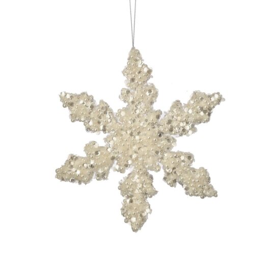 Iced Sequin/Pearl Snowflake 8" - White/Silver
