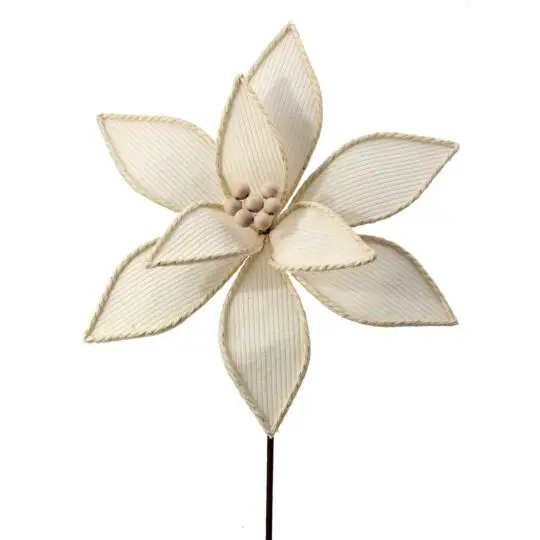 Corduroy /Wood Bead Poinsettia Stem 22" - Cream
