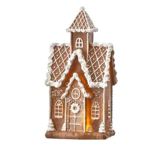LED/Battery Gingerbread House 15.5" - Brown/White