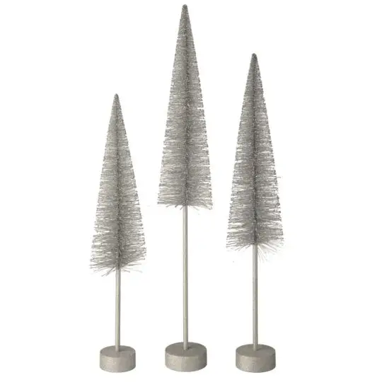 Set of 3 - Glitter Sisel Tree 37"-49" - Silver