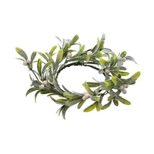 Waterproof Frosted Mistletoe Candlering 4.5"-Green