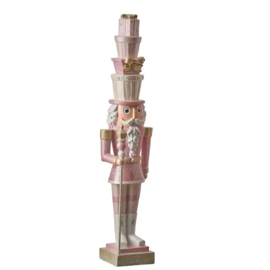 Resin Sugared Nutcracker 19.5" with Staff - Pink