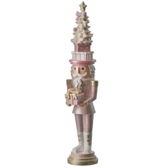Resin Sugared Nutcracker 19.5" with Gift - Pink