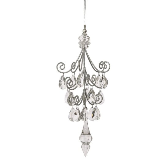 Metal/Crystal Chandelier Ornament 9" -Clear/Silver