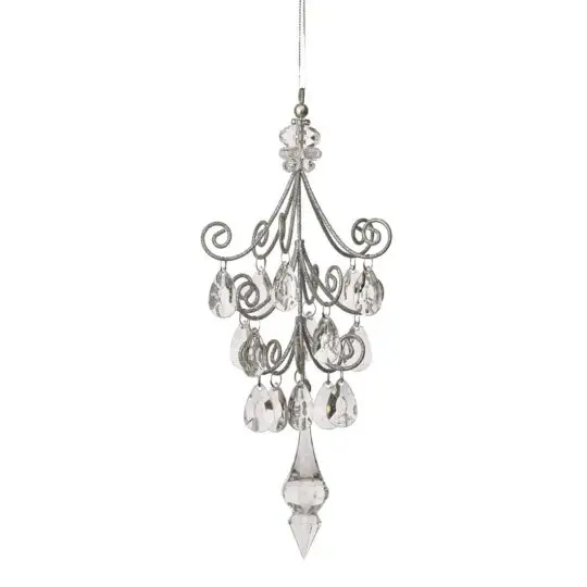 Metal/Crystal Chandelier Ornament 9" -Clear/Silver